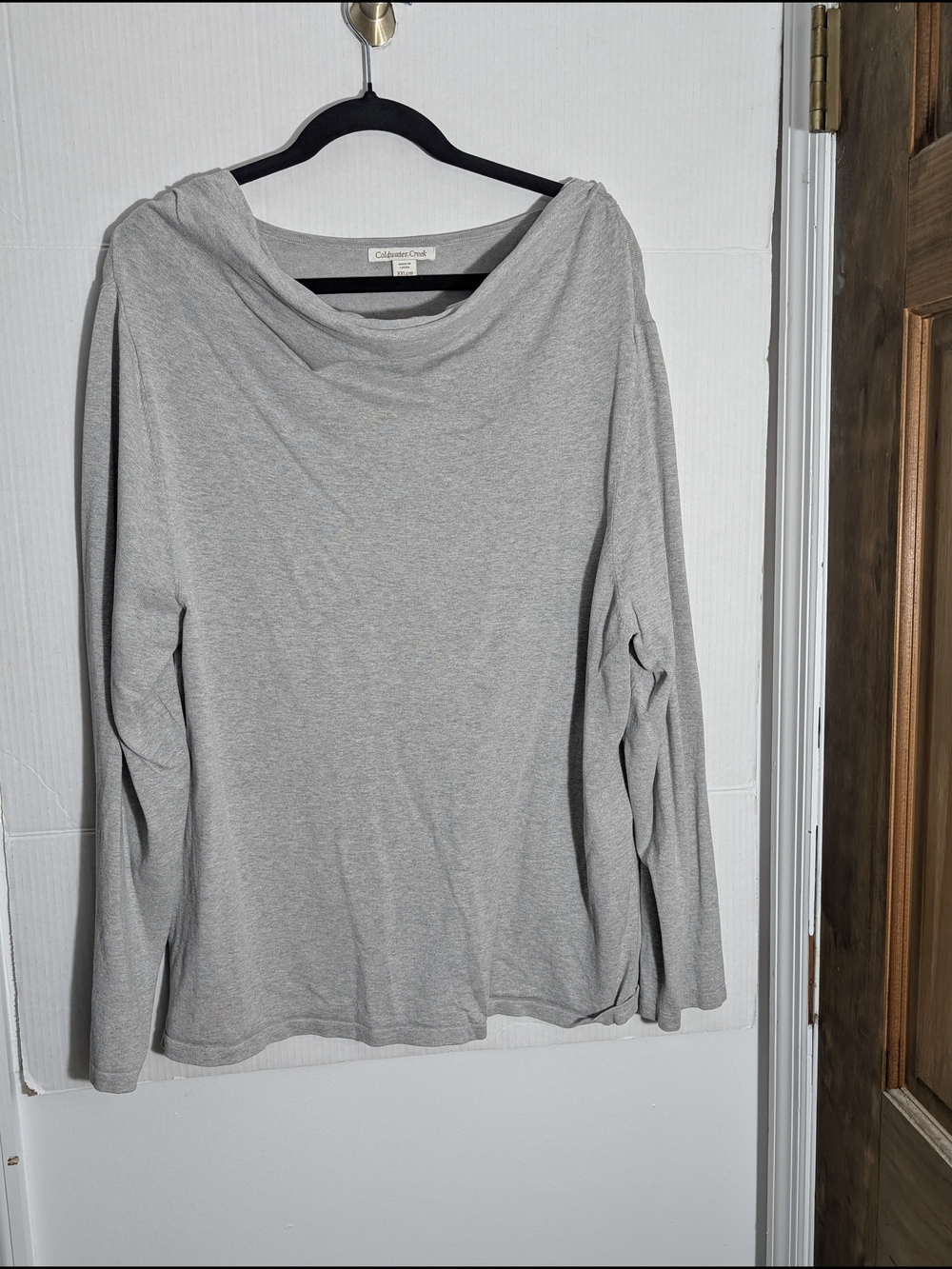 Coldwater Creek Heather Gray Draped Neck Long Sleeve Top - XXL (20)